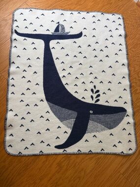 Pottery Barn Kids Navy and White Whale Baby Blanket